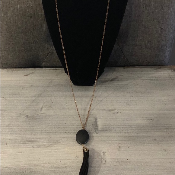 Boho Black Stone and Tassel Necklace - Picture 4 of 5